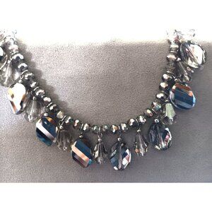 Vintage Crystal & Acrylic Beaded Statement Necklace With Faceted Striped Pendant